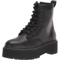 Steve Madden Betty Black Rounded Closed Toe Lace Up Classic Ankle Combat Boots, Black, 9.5 Wide