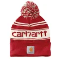 Carhartt Men's Knit pom Cuffed Logo Beanie, Red/Winter White Marl, One Size