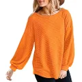MEROKEETY Womens Long Balloon Sleeve Waffle Knit Tops Crew Neck Oversized Sweater Pullover, Orange, X-Large