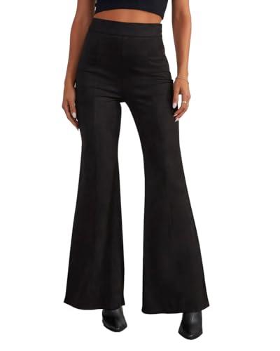 HBQ Women's High Waisted Stretchy Bell Bottom Flare Pants Wide Leg Slim Tailored Work Trousers, A-black Solid, Small