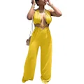 Women's Sexy Irregular Bandage Beach Jumpsuits Fashion Sleeveless Hollow Out Rompers Wide Leg Long Pants Playsuits (Color : Yellow, Size : XX-Large)