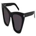SAINT LAURENT SL 214 KATE Cat-Eye shape Sunglasses + Bundle with eSHADES Luxury Eyewear Kit, Black W/ Grey ( 55mm ), 55mm