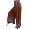 LOFBAZ Women's Extra Wide Leg Palazzo Pants Yoga Lounge Hippie Harem Flowy Trousers Ethnic Tribal Elastic Waist Loose Indian Vintage 60s 70s Slacks - Rose 1 Brown - L