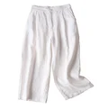 Aeneontrue Women's 100% Linen Wide Leg Pants Capri Trousers Back with Elastic Waist White M