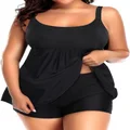 Holipick Plus Size Two Piece Tankini Swimsuits for Women Tummy Control Bathing Suits Scoop Neck Tankini Top with Boy Shorts, Black, 20 Plus