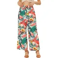 Allegra K Women's Palazzo Boho Floral Drawstring Waist Casual Tropical Wide Leg Pants with Pockets, White, Large