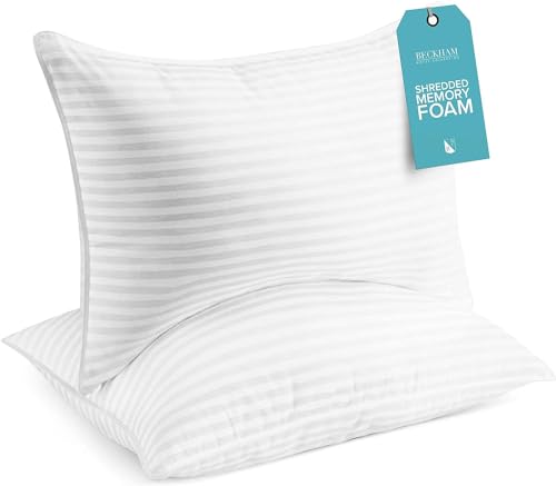 Beckham Hotel Collection Shredded Memory Foam Pillow 2-Pack Queen | Adjustable Fill Cooling Bed Pillows for Side, Back & Stomach Sleepers