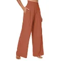 Urban CoCo Women's Elastic High Waist Light Weight Loose Casual Wide Leg Trousers Long Pants with Pocket, Caramel, Large