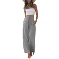 Faleave Women's Cotton Linen Summer Palazzo Pants Flowy Wide Leg Beach Trousers with Pockets, Grey, X-Large