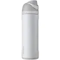 Owala FreeSip Stainless-Steel Insulated Water Bottle with Locking Push-Button Lid, 24-Ounce, White (Shy Marshmallow)