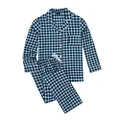 Noble Mount Twin Boat 100% Cotton Pajama Set for Women - Gingham Navy White Green - Large