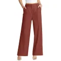 Cicy Bell Women's High Waisted Wide Leg Pants Work Office Dress Slacks with Pockets Casual Elastic Waist Trousers, Caramel Colour, X-Large