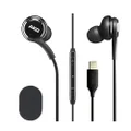 SAMSUNG AKG Type C Earbuds Original with Microphone & Silicone Pouch - Wired USB C Earphones Designed for Galaxy A54 5G, S23, S22, S21 Ultra, S21 FE, S20 Ultra, Note 10, S10 Plus - Black (Black)