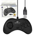 Retro-Bit Official Sega Saturn USB Controller Pad (Model 2) for Sega Genesis Mini, PS3, PC, Mac, Steam, Switch - USB Port (Black)