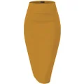 H&C Women Premium Nylon Ponte Stretch Office Pencil Skirt Made Below Knee Made in The USA, 1073t-mustard, Large