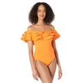 Kate Spade New York Palm Beach Ruffle Off-The-Shoulder One-Piece w/Removable Soft Cups Orange Soda XL