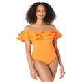 Kate Spade New York Palm Beach Ruffle Off-The-Shoulder One-Piece w/Removable Soft Cups Orange Soda SM