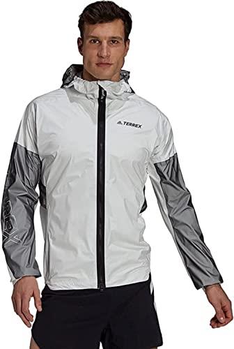 adidas Men's Terrex Agravic Pro Trail Running Rain Jacket, White/Black, White, Small