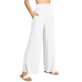 Made by Johnny Women's Elastic High Waisted Palazzo Pants Casual Wide Leg Long Lounge Pant Trousers with Pocket, Wb2389_white, 3X-Large