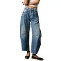 Mundoven Women's Baggy Jeans Wide Leg Mid Waist Denim Pants Boyfriend Cropped Barrel Jeans with Pockets, Darkblue, Small