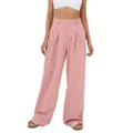 Cicy Bell Women's Wide Leg Pleated Pants Casual High Waisted Loose Flowy Pants with Pockets, Pink, Small