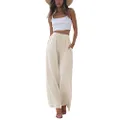Faleave Women's Cotton Linen Summer Palazzo Pants Flowy Wide Leg Beach Trousers with Pockets, Apricot, Small