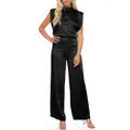 Cicy Bell Women's Elegant Satin Jumpsuits Sleeveless Wide Leg Wedding Guest Cocktail Long Pants Rompers, Black, X-Large