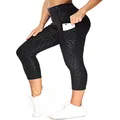 THE GYM PEOPLE Thick High Waist Yoga Pants with Pockets, Tummy Control Workout Running Yoga Leggings for Women (X-Large, Z-Capris Black Leopard)