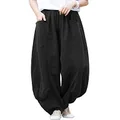 IXIMO Women's Linen Pants Casual Wide Leg Cropped Relax Fit Pants Front Pockets Capris…, Kz116-black, XX-Large