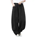 IXIMO Women's Linen Pants Casual Wide Leg Cropped Relax Fit Pants Front Pockets Capris…, Kz116-black, XX-Large