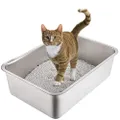 Yangbaga Stainless Steel Litter Box for Cat and Rabbit, Odor Control Litter Pan, Non Stick, Easy to Clean, Rust Proof, Large Size with High Sides and Non Slip Rubber Feets
