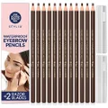 Microblading Supplies Waterproof Eyebrow Pencil - 12 Piece Dark Brown Brow Mapping Pencil Set For Marking, Filling And Outlining, Tattoo Makeup Kit And Permanent Makeup Eye Brow Liners