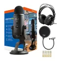 Blue Microphones Yeti USB Microphone (Blackout) Bundle with Knox Gear Headphones and Pop Filter (3 Items)