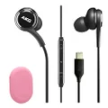 SAMSUNG AKG Type C Earbuds Original with Microphone & Silicone Pouch - Wired USB C Earphones Designed for Galaxy A54 5G, S23, S22, S21 Ultra, S21 FE, S20 Ultra, Note 10, S10 Plus - Black (Pink)