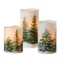 LumaBase 26503 Battery Operated LED Wax Candles Pine Trees (Set of 3), Green and White