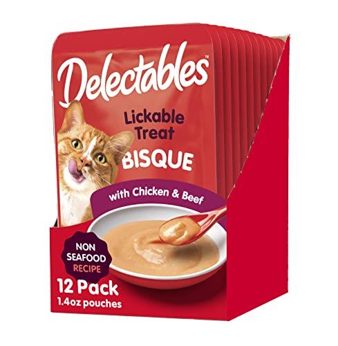 Delectables Bisque Non-Seafood Lickable Wet Cat Treats, Chicken & Beef, 12 Pack