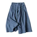 Gihuo Women' s Casual Cotton Linen Palazzo Pants Elastic Waist Wide Leg Culottes(DarkBlue-L), Darkblue, Large