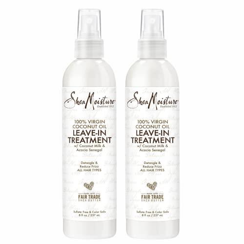 Shea Moisture Hair Care, 100% Virgin Coconut Oil Leave In Treatment, Detangler with Coconut Milk, Reduces Frizz, For All Hair Types, Pack of 2 - 8 Oz Each