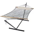 SUNCREAT Rope Hammock with Stand Included, Portable Double Hammock with Soft Pillow, Gray
