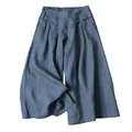 Hooever Women's Culottes Pants Wide Leg Elastic Waist Palazzo Trousers Capri Pant, Blue, Large
