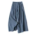 Hooever Women's Culottes Pants Wide Leg Elastic Waist Palazzo Trousers Capri Pant, Blue, Large