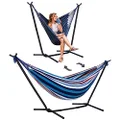 SUNCREAT 2-in-1 Convertible Portable Double Hammock with Stand Included, Outdoor Hammock and Stand, Patent Pending, Sea Blue