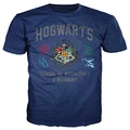 HARRY POTTER Hogwarts Crest Witchcraft and Wizardry Men's Adult Graphic Tee T-Shirt (Navy Blue, Medium)