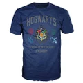 HARRY POTTER Hogwarts Crest Witchcraft and Wizardry Men's Adult Graphic Tee T-Shirt (Navy Blue, Medium)