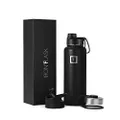 IRON °FLASK Sports Water Bottle - 40 Oz, 3 Lids (Spout Lid), Vacuum Insulated Stainless Steel, Hot Cold, Modern Double Walled, Simple Thermo Mug, Hydro Metal Canteen (Black)