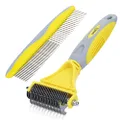 Pecute Dog Deshedding Brush Dog Grooming Brush Tool Kit with Double-Sided Blade Dog Rake Comb for Dogs and Cats