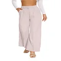 KICZOY Women's Wide Leg High Waist Wide Leg Pants Loose Fit Back Elastic Waist Pleated Front Trousers for Work Casual Black, Sakura Pink, Small Long