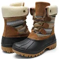 STQ Womens Winter Duck Boots Waterproof Cold Weather Snow Boots, Taupe/Stripe, 9