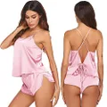 Ekouaer Sleepwear Womens Sexy Pajamas Set Silk Lingerie 2 Piece Satin Cami Shorts Set Wife Gift Pink