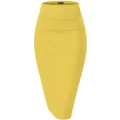 H&C Women Premium Nylon Ponte Stretch Office Pencil Skirt Made Below Knee Made in The USA, 1073t-yellow, X-Large